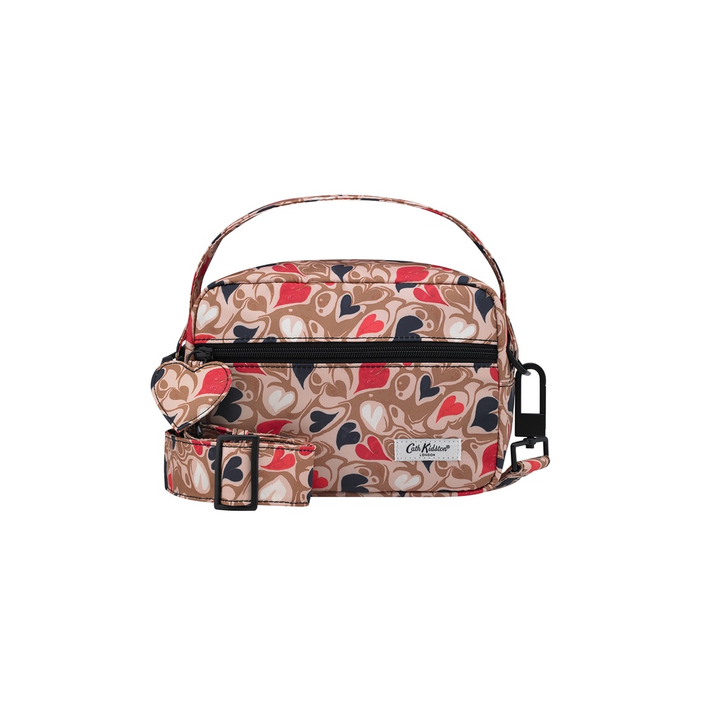 Cath Kidston - Túi đeo chéo/The Heartly Cross Body - Marble Hearts Ditsy - Brown -1041330