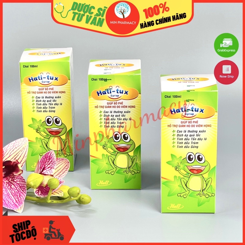 Siro Hati-tux Hỗ trợ Giảm ho, Giảm đau họng Chai 100ml/ Hộp 30 gói - Minpharmacy