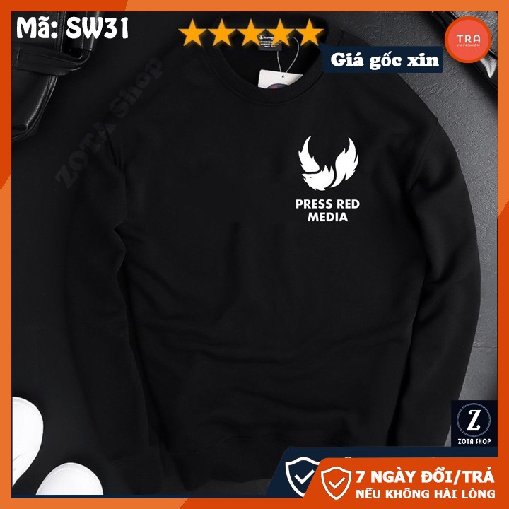 Áo thu đông nam dài tay nỉ poly Thái dày mịn in Press Dress SW31