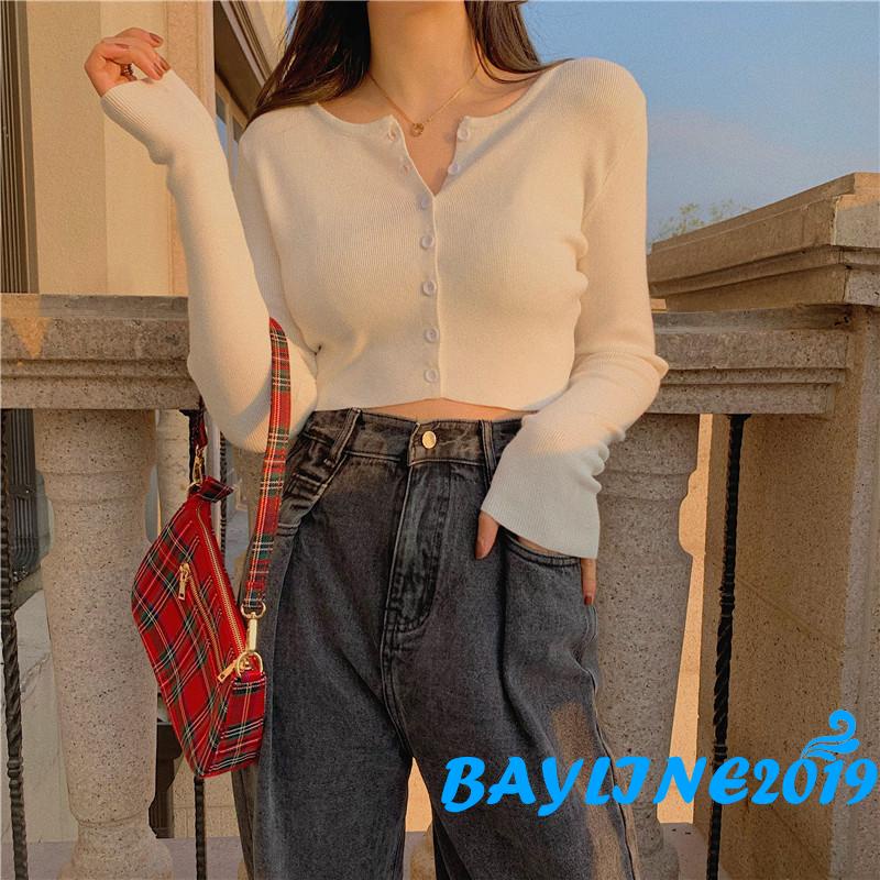 Áo Croptop Tay Dài Màu Sắc Thời Trang Quyến Rũ Cho Nữ