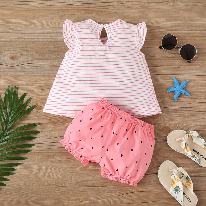 Bộ Đồ Bé Gái Gồm 2 Món Mùa Hè Áo Thun Và Quần Short Set  In Họa Tiết Hoạt Hình Phong Cách Hàn Quốc Thời Trang Quần Áo Cho Bé Trẻ em 9 Tháng 4 Tuổi