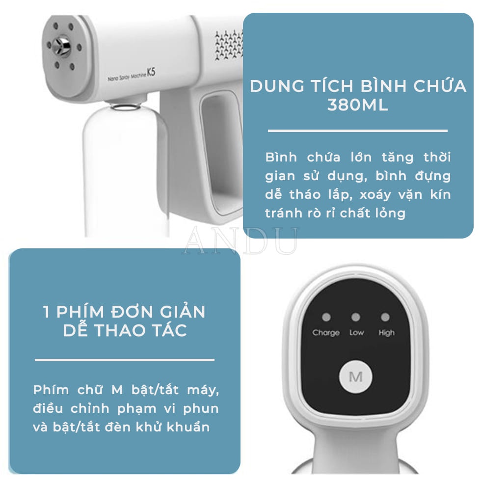 Máy Phun Xịt Khử Khuẩn Diệt Khuẩn Không Dây Chống Vi Khuẩn Dung Tích 400ML