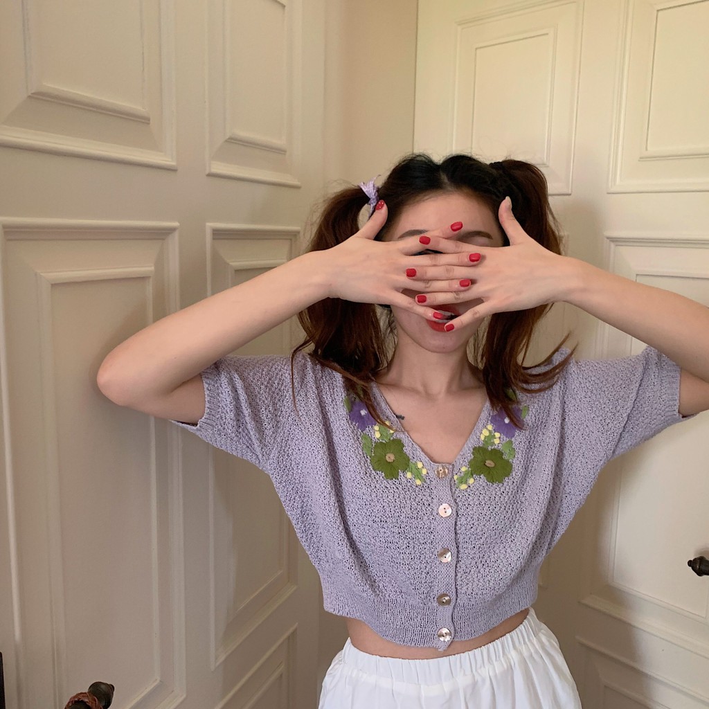 Xiaozhainv Áo Cardigan Xiaozhainv Dệt Kim Tay Ngắn 2 Màu Sắc Tùy Chọn Phong Cách Hàn Quốc Thời Trang