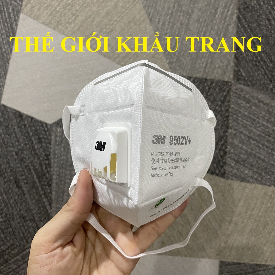 Khẩu trang 3M N95 9502v+ có van thở, chống bụi mịn PM2.5, dây thun đeo đầu, hàng chính hãng