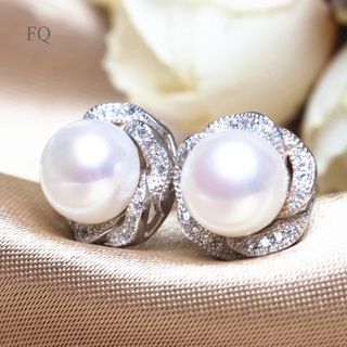 Bông Tai Bạc 925 Đính Đá Sapphire Trắng Và Ngọc Trai Thanh Lịch