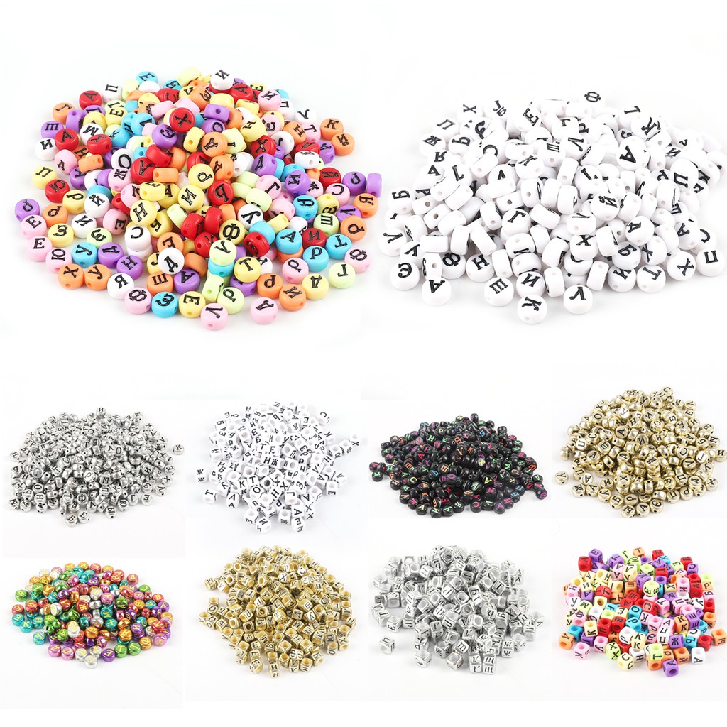 Bộ 100 Hạt In Chữ Cái Tiếng Nga Beadia Hình Vuông Dẹt Dùng Làm Vòng Tay/Trang Sức DIY