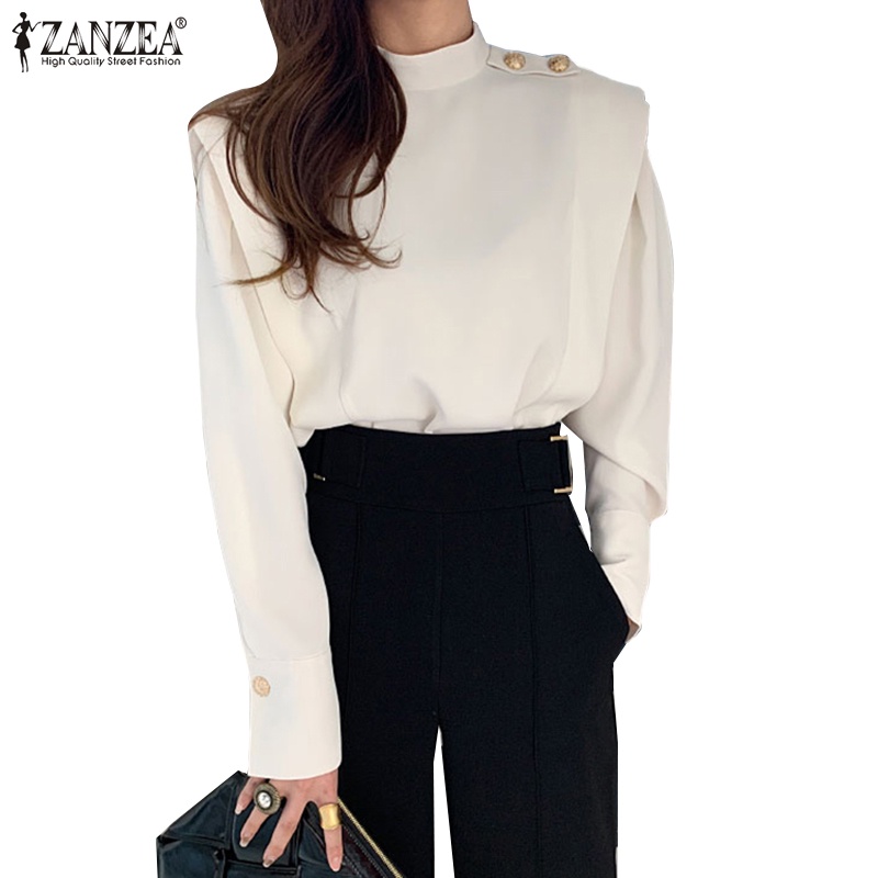 Áo tay dài Zanzea cổ lọ màu trơn phong cách retro dành cho nữ