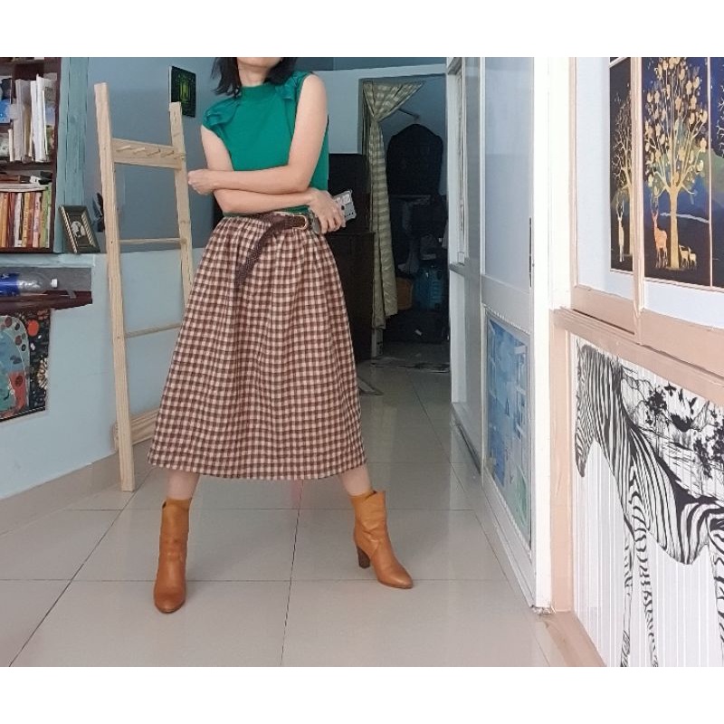 Chân váy dạ, kẻ sọc, hàng si Nhật