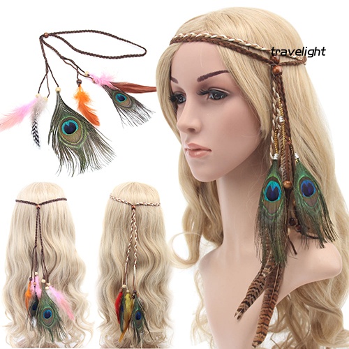 Băng Đô Dây Bện Phối Lông Vũ Phong Cách Boho Thời Trang Cho Nữ