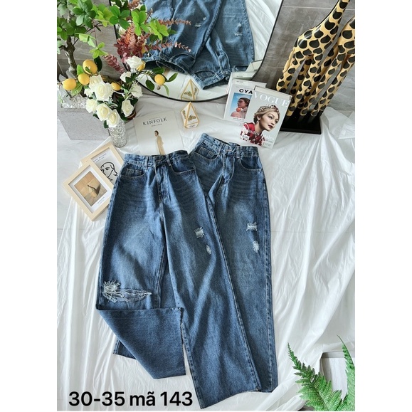 Quần Baggy Jean Nữ Bigsize Lưng Cao Ống Suông Rách Kiểu Phong Cách Năng Động Cá Tính Ms143 MonJeanShop