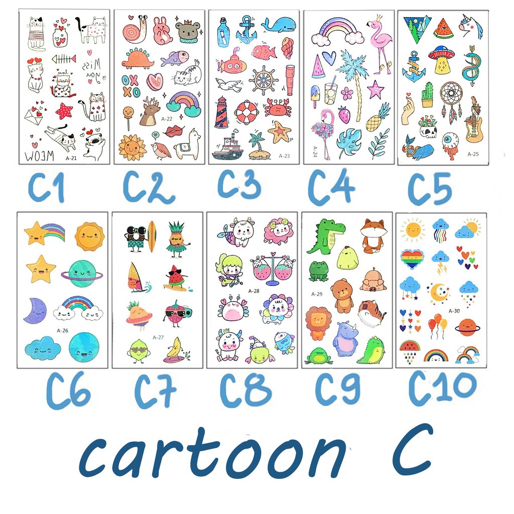 Hình Xăm Dán Mini Tattoo Bộ Hình Cartoon Colorful Đáng Yêu - Phần 7
