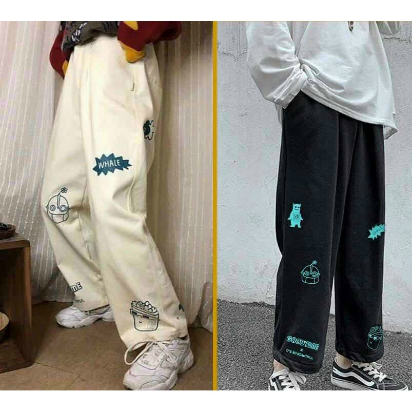 Quần bom trái tim ống rộng xuông thể thao kiểu jogger Unisex bigsize nam nữ mặc nhà, chống nắng hè, giữ nhiệt mùa đông