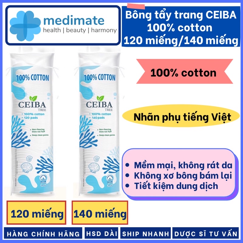 Bông tẩy trang CEIBA 100% cotton mềm mịn, không dính xơ bông