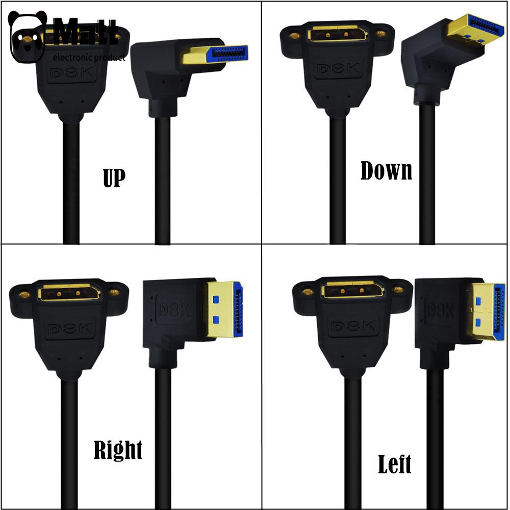 MATTKhuỷu tay góc phải 8K DP từ nam sang nữ với cáp chuyển đổi HD Displayport có thể khóa lỗ kép phiên bản 1.4