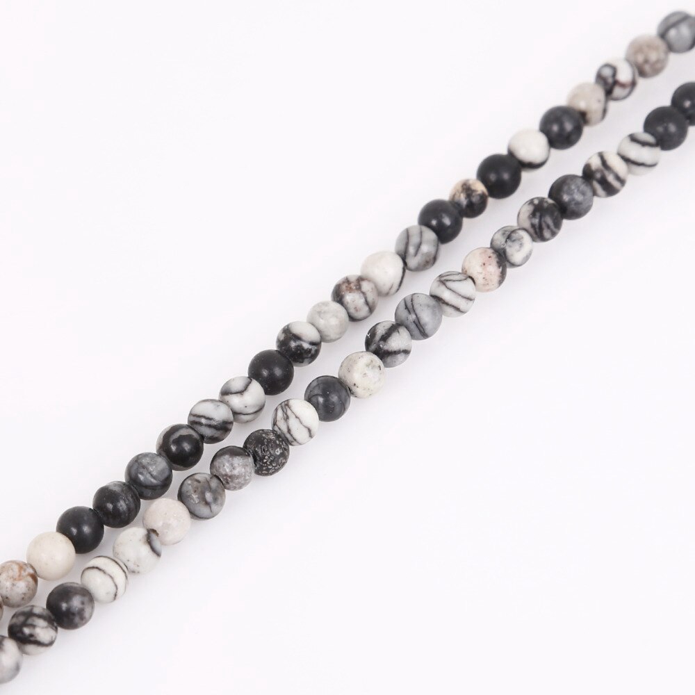 Chuỗi hạt đá tròn xỏ lỗ tự nhiên 4-12mm 15" sọc màu đen làm trang sức thủ công