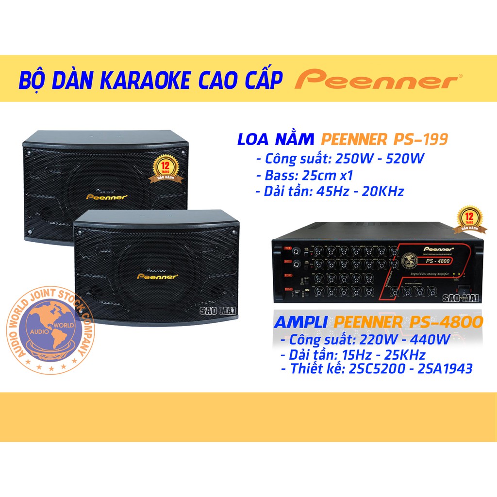 [Freeship] Bộ dàn Karaoke Gia đình Cao cấp Amply Peenner PS4800 - Loa Peenner PS199  - Hàng Chính hãng