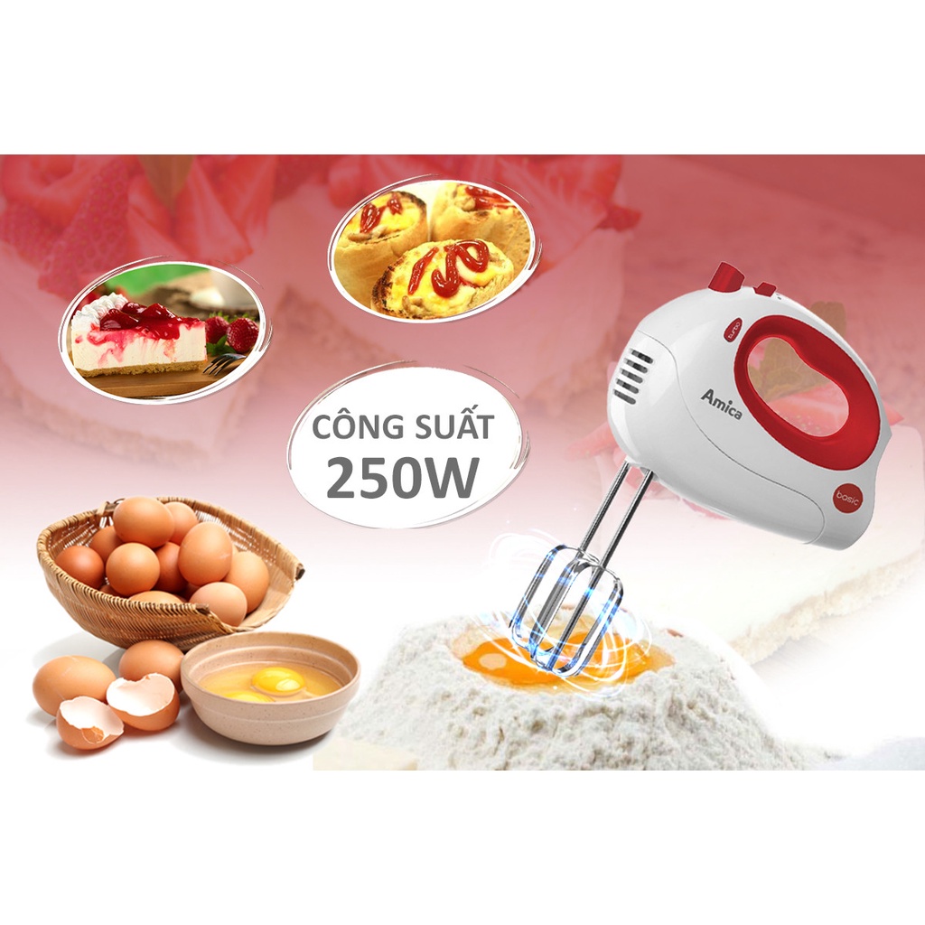 Máy đánh trứng trộn bột cầm tay Amica MD1012, 250W, 5 tốc độ, xuất xứ Ba Lan