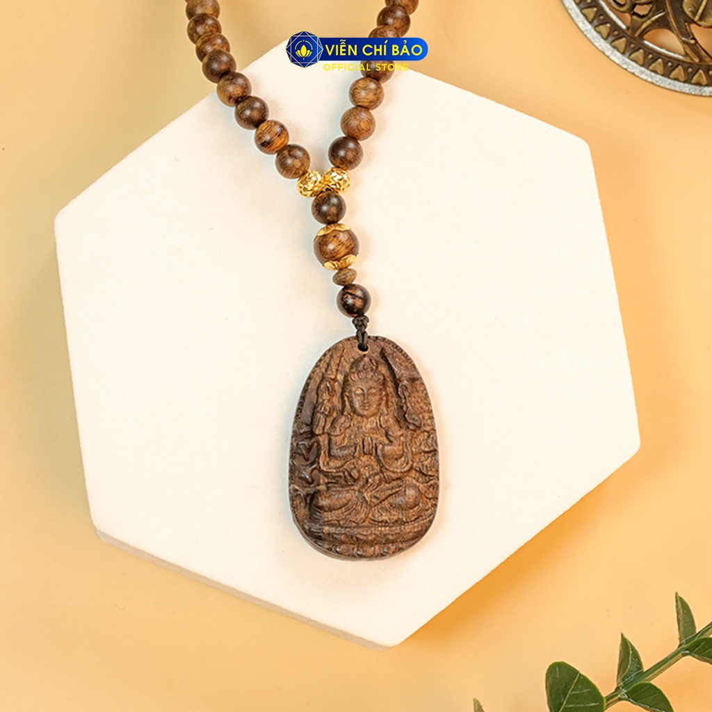 Chuỗi trầm hương 108 hạt mix bi vàng mặt phật Thiên Thủ Thiên Nhãn thời trang phụ kiện trang sức Viễn Chí Bảo V000807-8