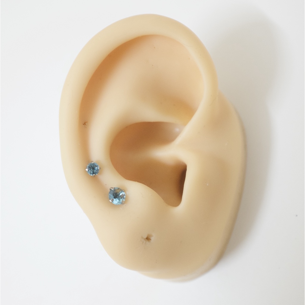 [1 Chiếc] Khuyên Tai Titan Đá Xanh Dương Unisex Màu Bạc Đuôi Bi Không Gỉ Sét Không Ngứa Bông Tai Nam Julies Box 66