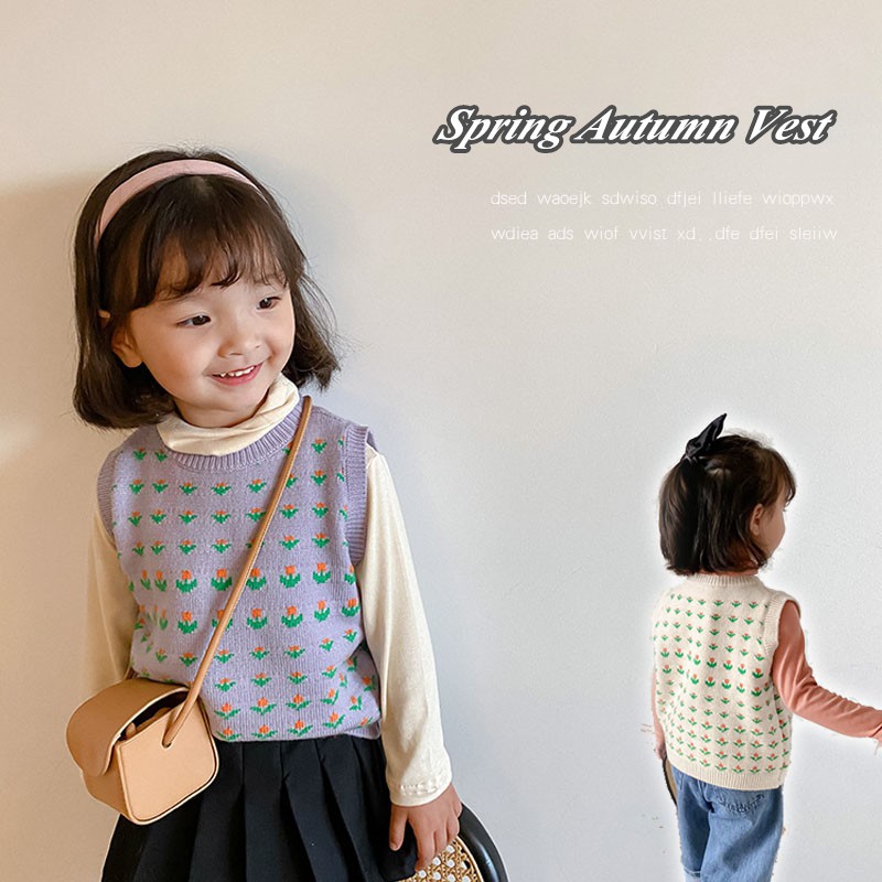 Áo Len Sát Nách Cổ Tròn Thời Trang Xuân Thu Cho Bé Gái