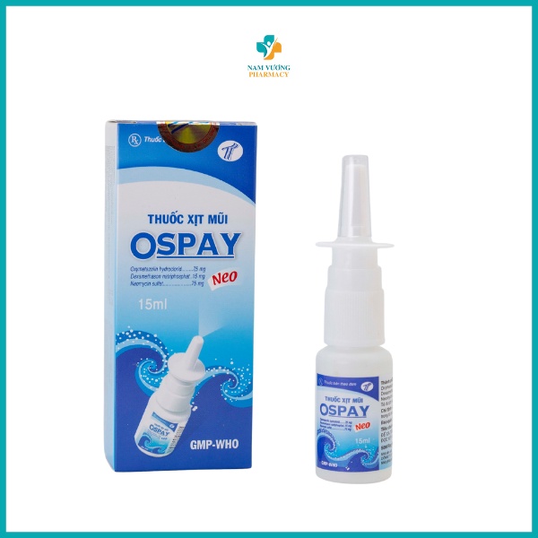 Ospay Neo - Nước xịt chống ngạt mũi, sổ mũi ngăn ngừa nước mũi, kháng khuẩn, vệ sinh mũi - Hộp 15ml