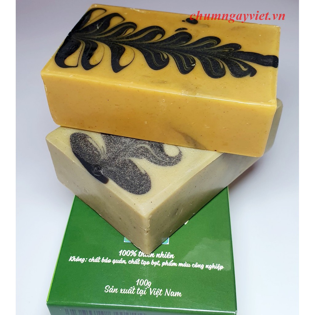 Xà Phòng Chùm Ngây Handmade (Xà Bông Chùm Ngây-Moringa soap) + Tặng túi lưới tạo bọt