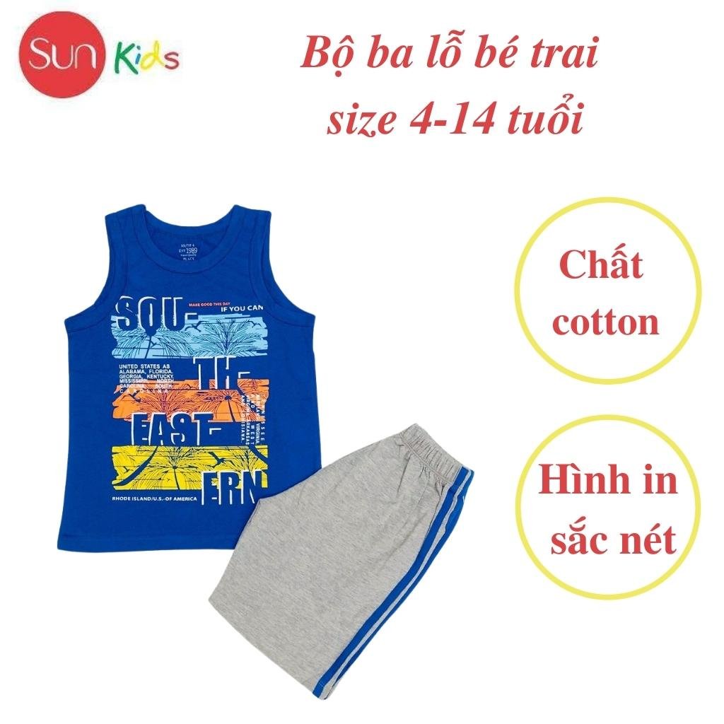 Đồ bộ bé trai, bộ ba lỗ cho bé chất thun cotton, nhiều màu, size 4-14 tuổi - SUNKIDS1