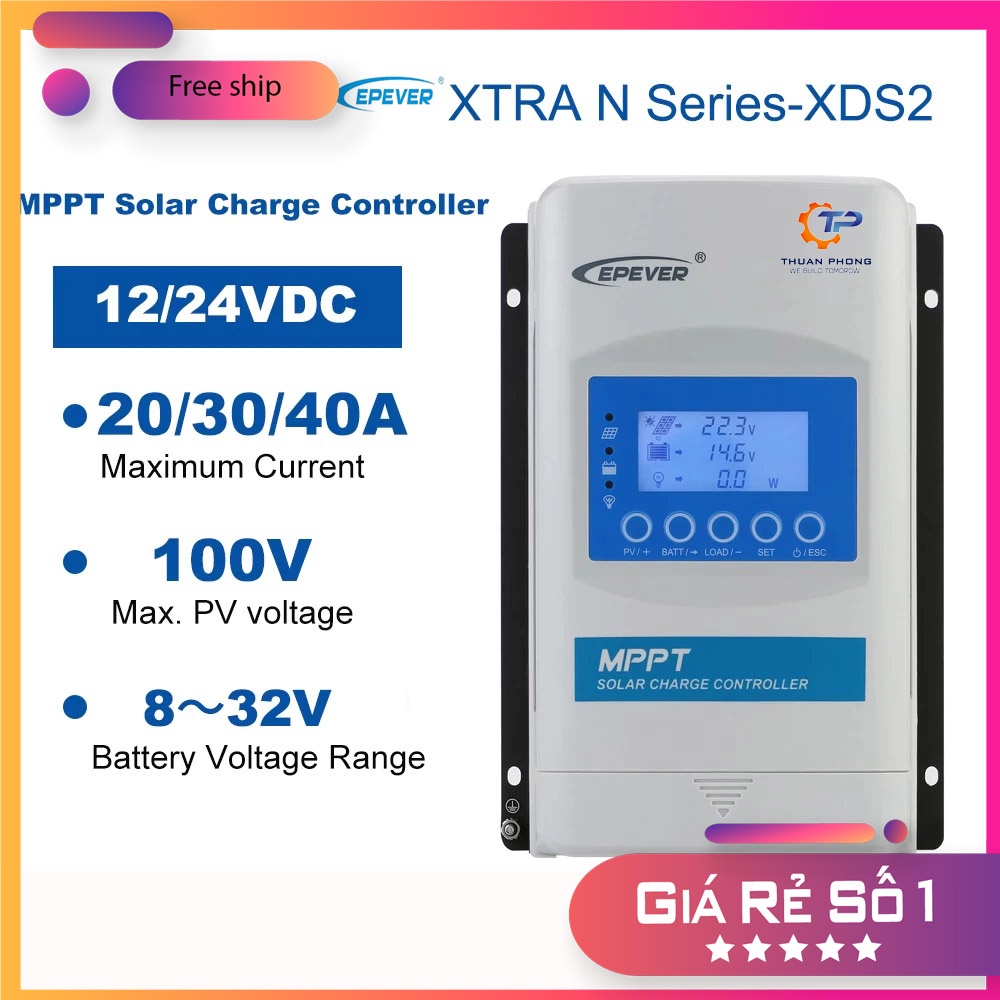 SẠC NĂNG LƯỢNG MẶT TRỜI MPPT 12/24VDC HIỆU SUẤT ĐẠT 98% - KHUNG NHÔM - BẢO HÀNH 24 THÁNG