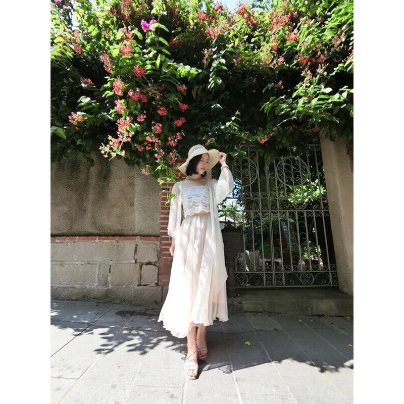 Chân váy midi voan bóng công chúa bồng bềnh phong cách vintage - ảnh cận chất V19