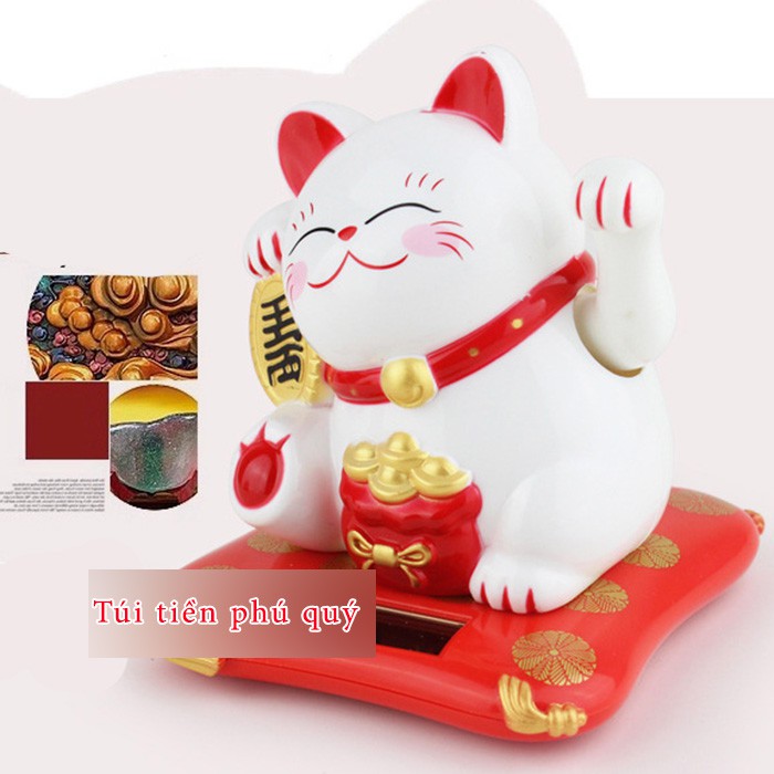 Mèo thần tài vẫy tay năng lượng mặt trời không dùng pin, may mắn tài lộc, tránh ma quỷ