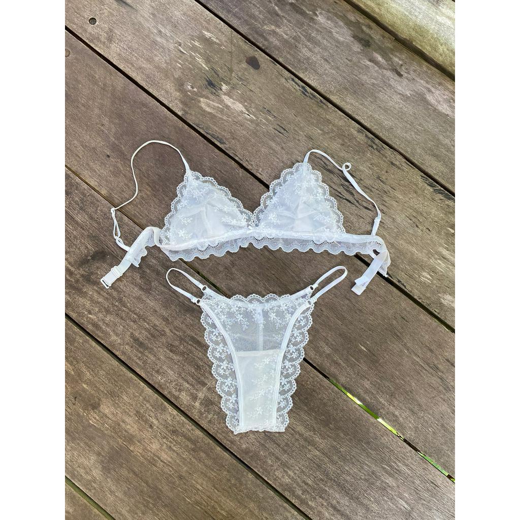 Clara - Set Đồ Lót Petty Brawee Ren Thêu Trắng