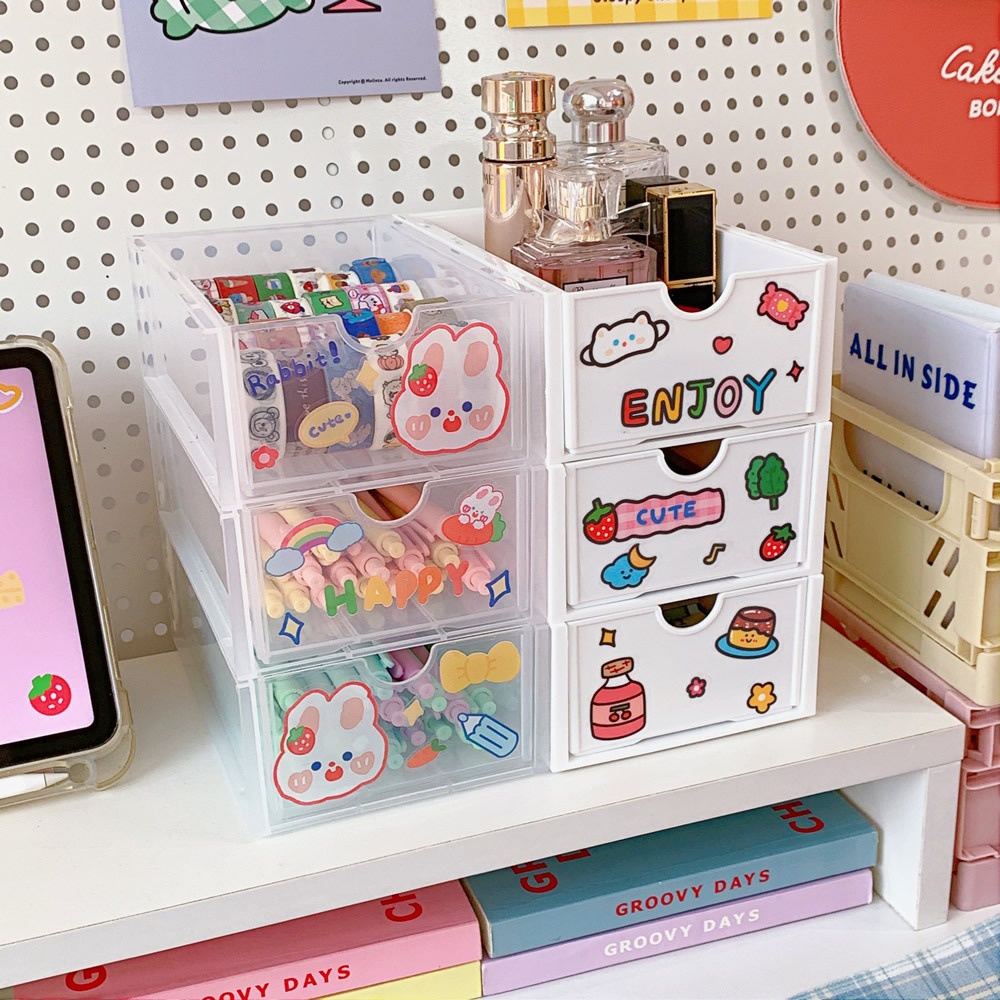 Hộp/ khay có ngăn kéo đựng phụ kiện, văn phòng phẩm, học tập, làm việc, washi tape, sticker, mỹ phẩm, đồ cho bé
