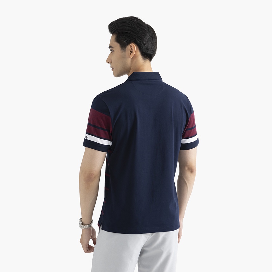 Áo thun polo nam Aristino APS145S2 phông ngắn tay cổ bẻ dáng regular fit  Màu Xanh Than Kẻ Đỏ Trắng vải cotton cao cấp