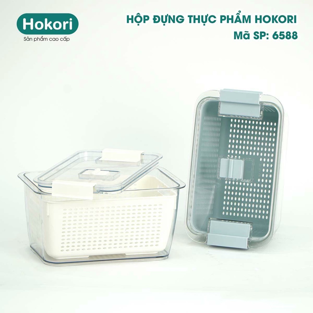 Hộp Đựng Thực Phẩm Hokori 6588+6589 Cao Cấp 3 lớp Bao Gồm Nắp Đậy, Hứng Nước Và Rổ