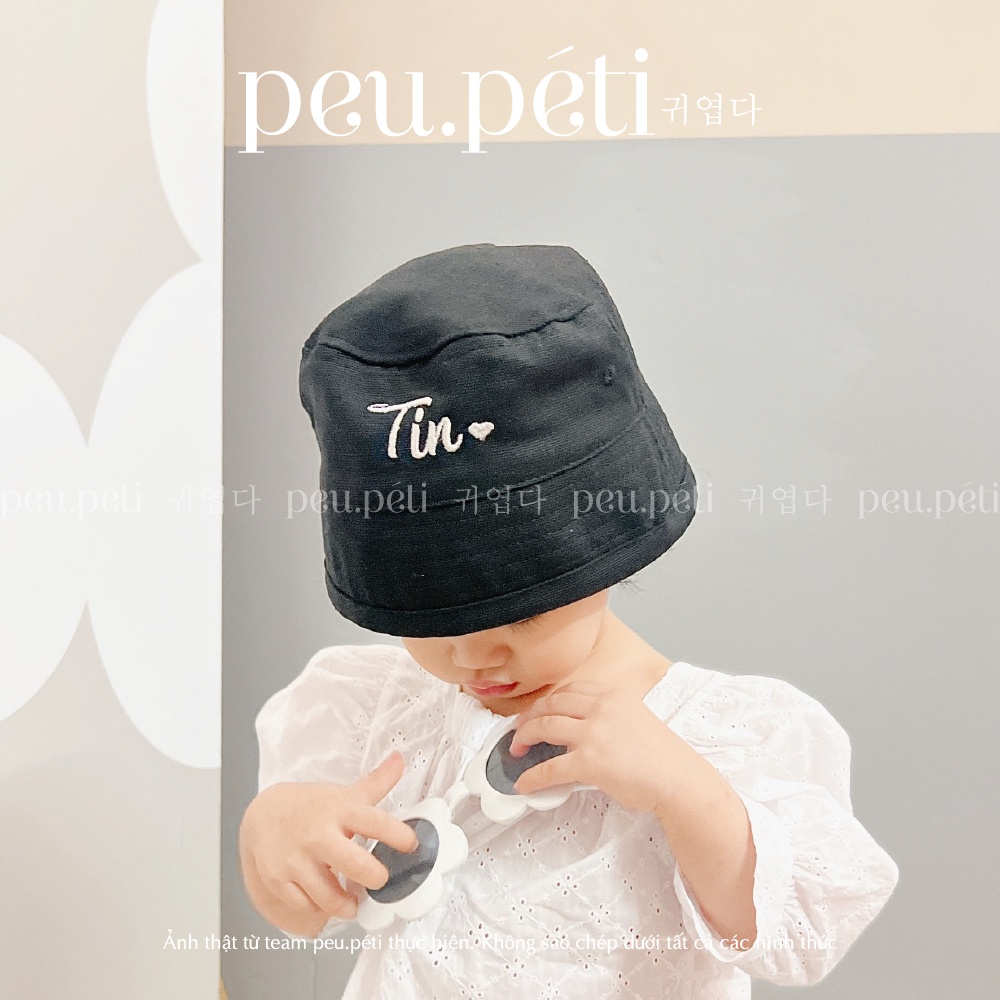 Mũ Bucket thêu tên bé phong cách Hàn 4 màu lựa chọn - peu.péti