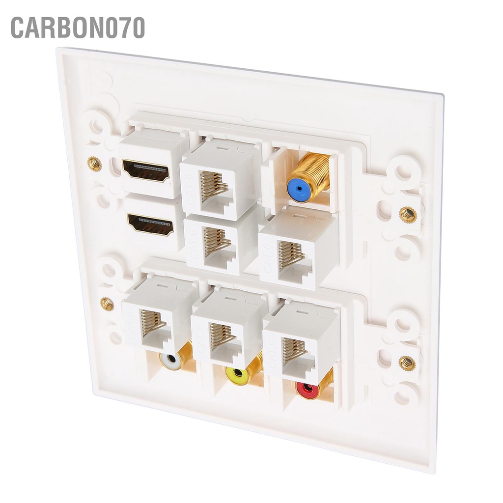 Carbon070 Ethernet Wall Plate HD Multimedia Interface CAT6 TV F Head RCA Coax Wallplate for Home Office Hotel