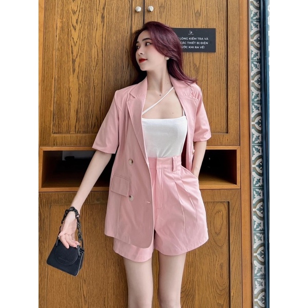 [ 𝐅𝐑𝐄𝐄 𝐒𝐇𝐈𝐏 ]  SÉT VEST HỒNG QUẦN SOOC 3 MÓN