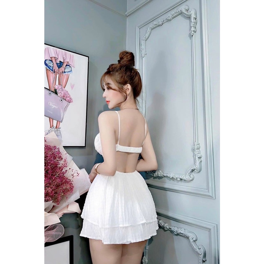 SÉT BỘ ÁO 2 DÂY CÓ MÚT 3 LỚP, HỞ LƯNG DÂY ÁO CÓ TĂNG ĐƠ + CHÂN VÁY CÓ LÓT QUẦN CHẤT XỐP CHỈ SIÊU ĐẸP FSDX97
