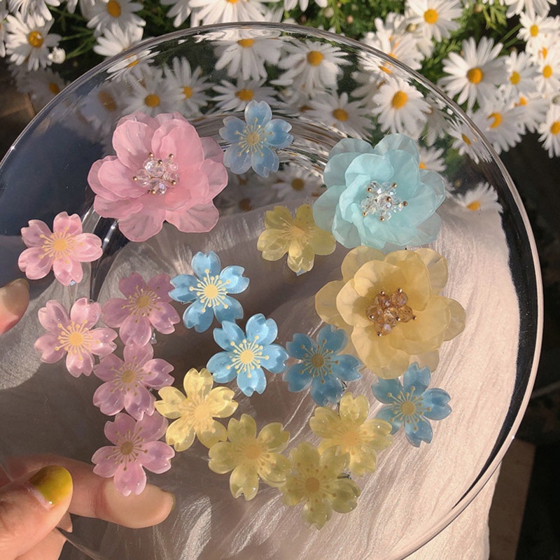 【kifli】Bộ 5 Kẹp Tóc Hình Hoa Trà Nhiều Màu Sắc Dễ Thương Cho Bé