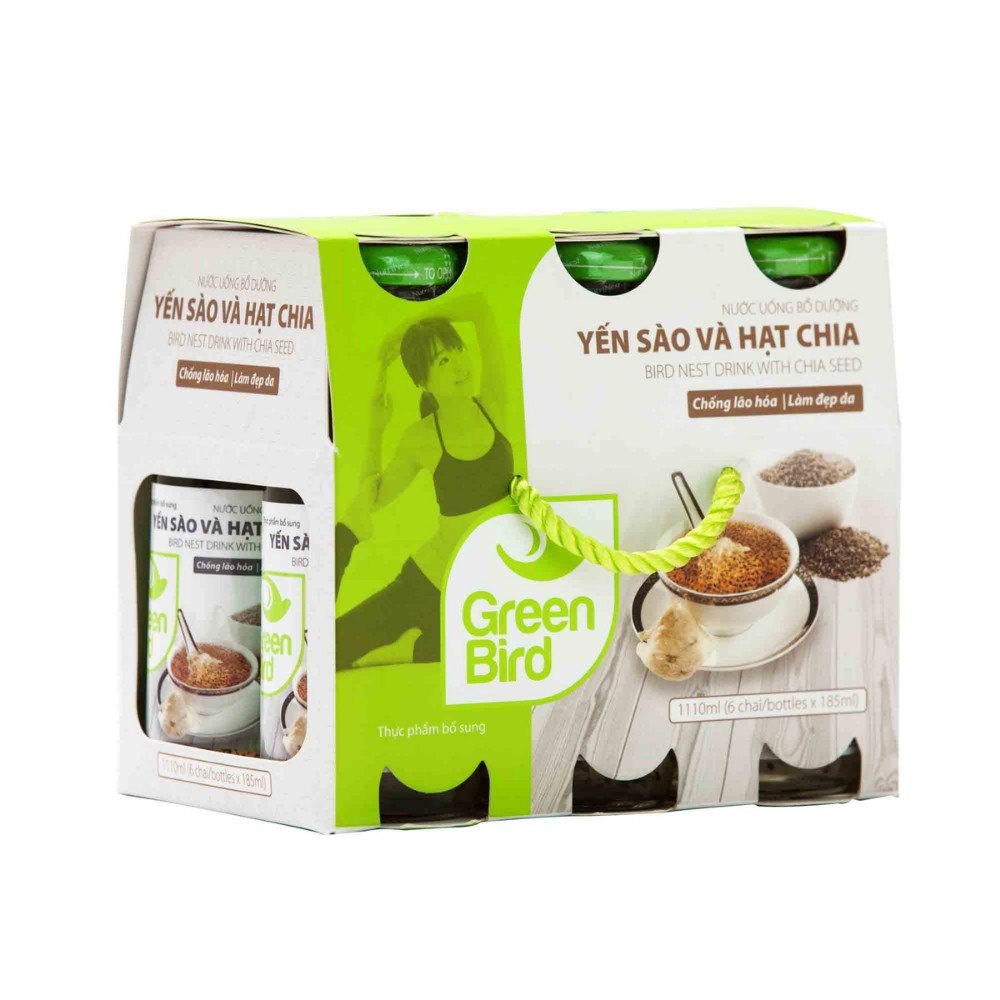 Nước Uống Bổ Dưỡng Yến Sào và Hạt Chia NutriNest Green Bird 185ml x 6 chai
