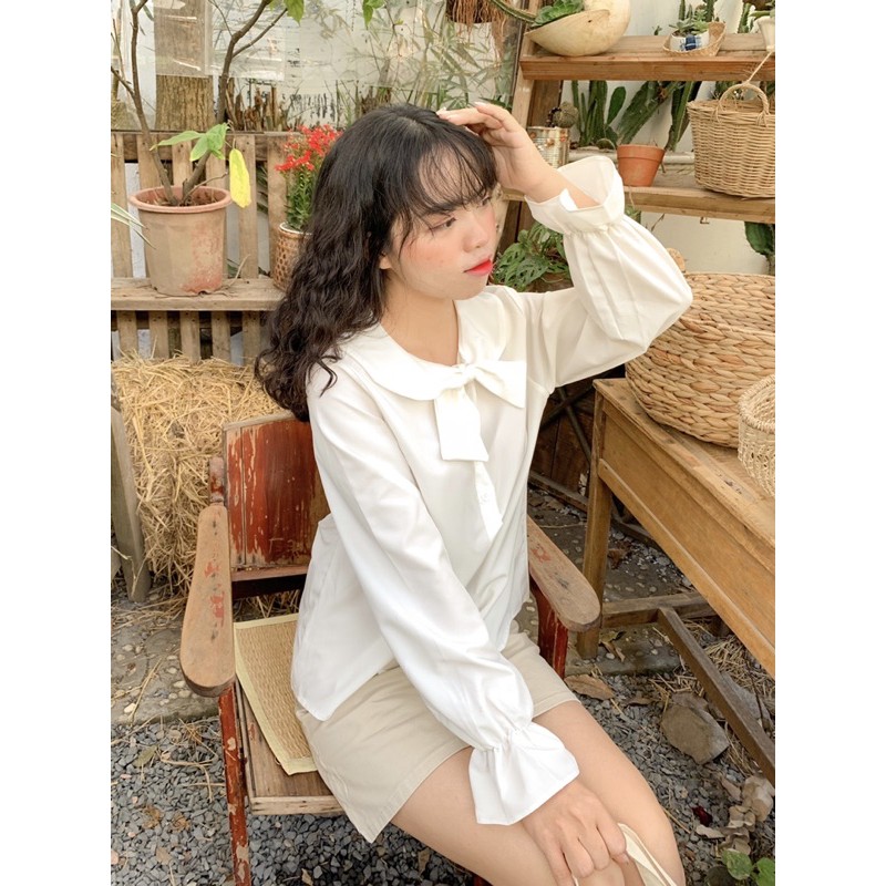 Áo sơ mi kiểu nơ cổ