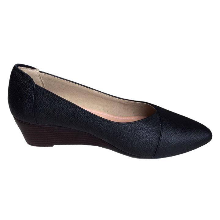 Giày đế xuồng nữ da bò cao cấp màu đen THDXN0114