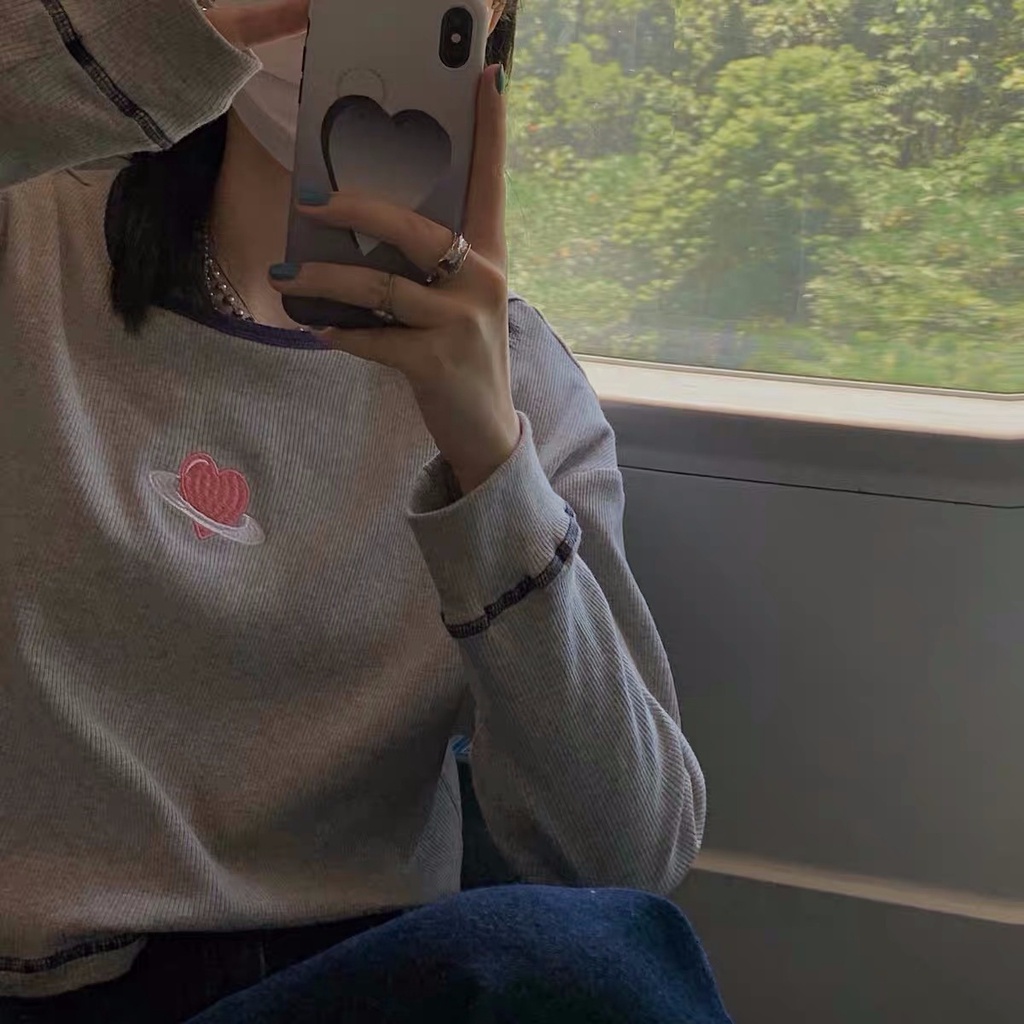 SUXI Áo Thun Tay Dài Cổ Tròn Màu Sắc Đơn Giản Cho Nữ