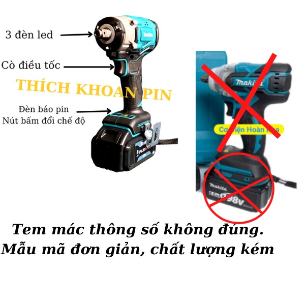 Máy siết bulong pin MAKITA không chổi than, máy bắn vít tháo mở ốc, bảo hành 12 tháng- Hàng loại 1 bản new 2022