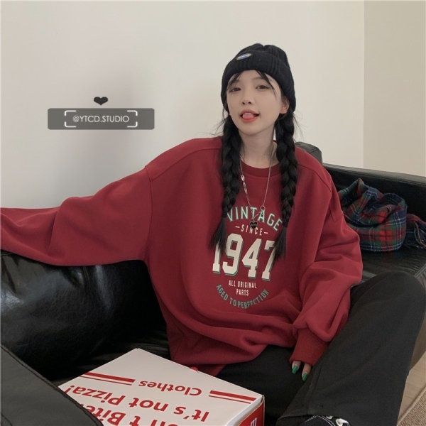 Áo sweater XINLANYASHE chui đầu dáng rộng cỡ lớn in chữ thời trang xu hướng Hàn Quốc cho nữ