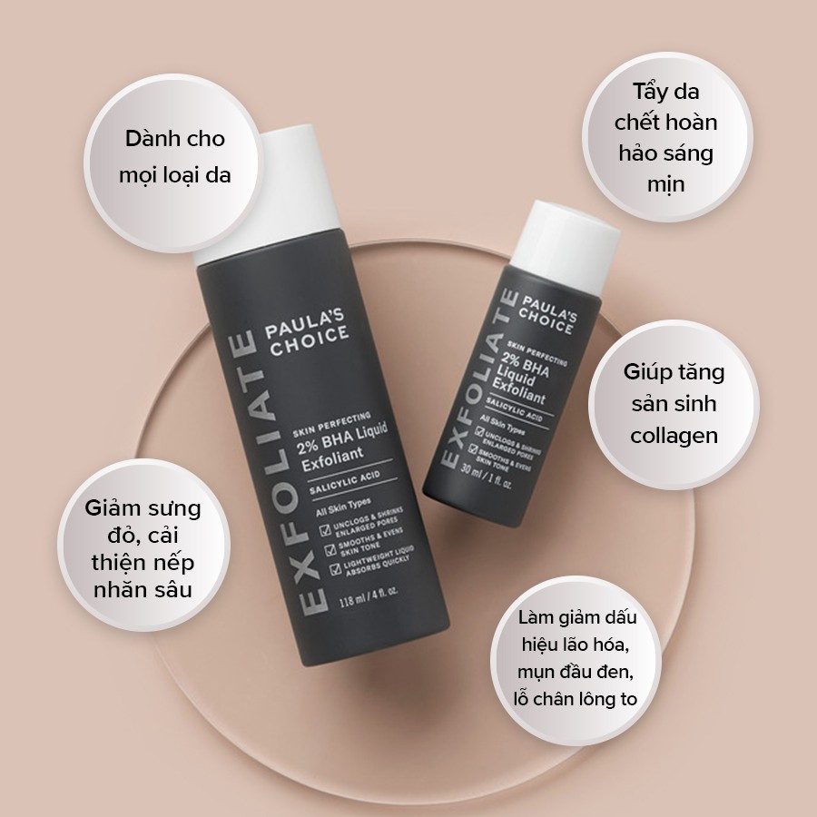 Dung dịch loại bỏ tế bào chết 2% BHA Paula's Choice Skin Perfecting Liquid Exfoliant 30ml - 118 ml