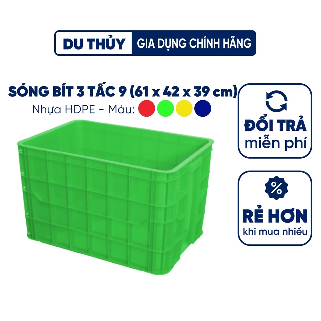 Sóng nhựa bít 3T9 (61x42x39 cm) nhựa chính phẩm, cứng cáp, thiết kế có quai cầm tiện lợi dùng đựng hải sản đồ chợ
