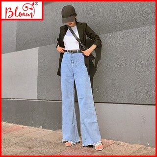 Quần jean nữ ống rộng lưng cao form Dài chất sang chảnh thời tràn cao cấp GURI Quần jean nữ ống QJ002