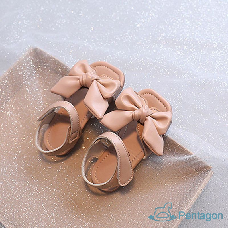 Xăng đan Đế Mềm Chống Trượt Quai Dán Đính Nơ Xinh Xắn Cho Bé Gái