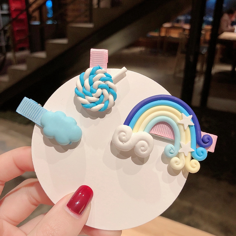 Set 3 Kẹp Tóc Màu Cầu Vồng Phong Cách Hàn Quốc Dễ Thương Cho Bé Gái